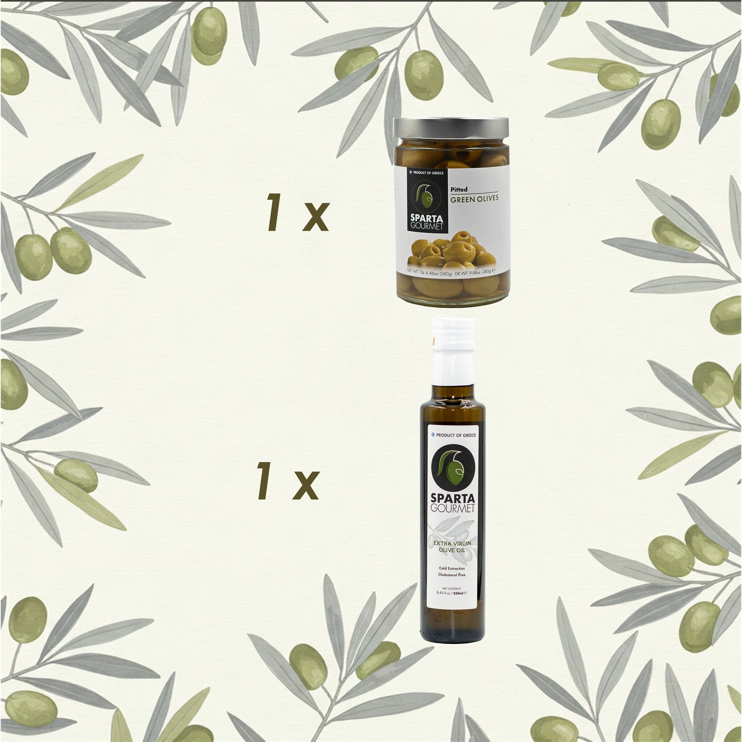 Grüne Delikatessen – Greek Essence Geschenkbox | Extra Virgin Olivenöl & Grüne Chalkidiki Oliven aus Sparta