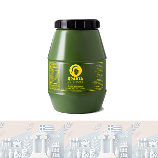 Sparta Gourmet Grüne Oliven, gefüllt mit Mandel 💚 | Knackig & Aromatisch (2 kg)