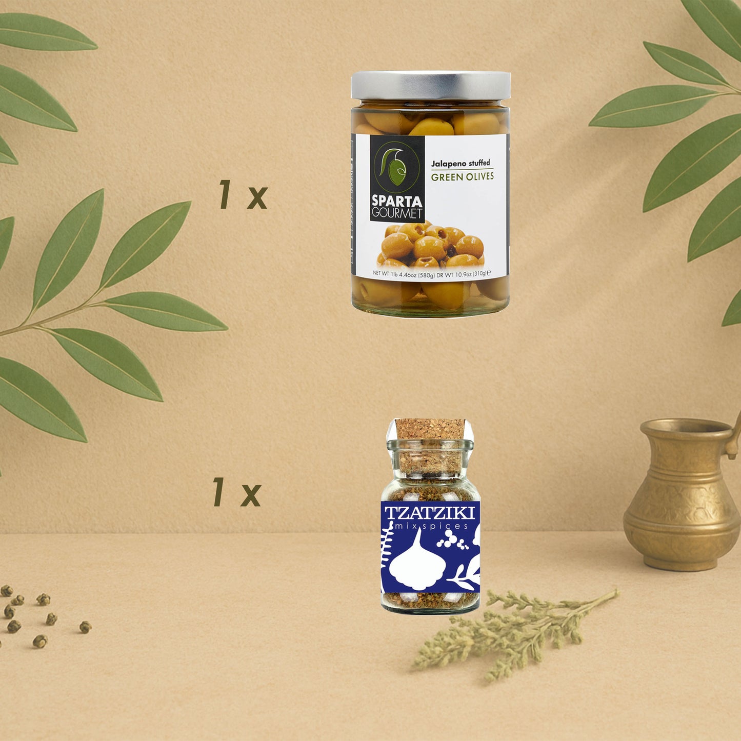 🎁 Mediterranes Genussduo – Jalapeño-Oliven & Tzatziki-Gewürzmix | Grüne Delikatessen