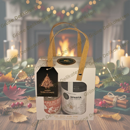 🍯🎁 Premium Waldhonig & Bruschetta-Duo – Aromatische Genussbox | Grüne Delikatessen