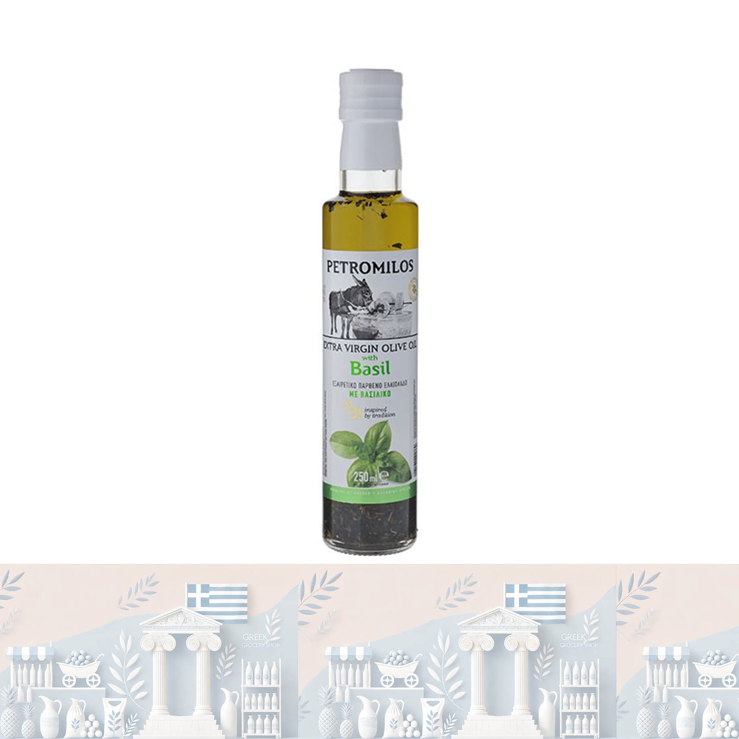 PETROMILOS: 100% Natur Natives Olivenöl Extra mit Basilikum – Mediterrane Frische (250ml)