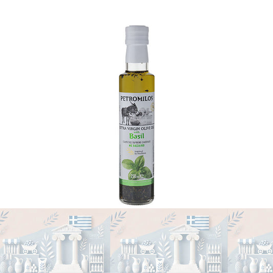 PETROMILOS: 100% Natur Natives Olivenöl Extra mit Basilikum – Mediterrane Frische (250ml)