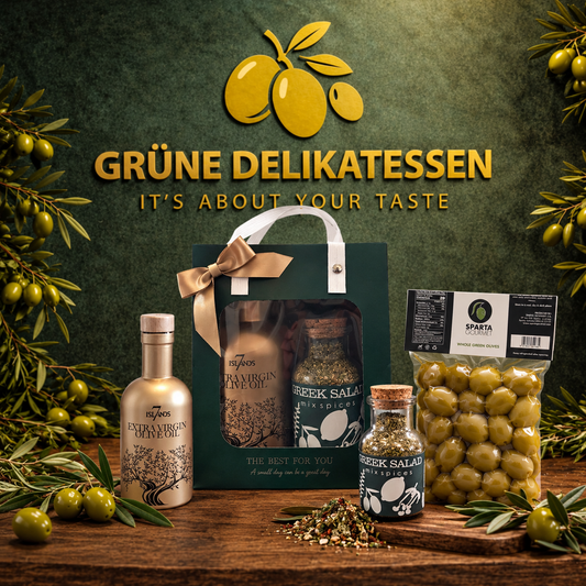 Mediterrane Starter Box I – Premium Olivenöl, Grüne Oliven & Griechische Gewürze | Grüne Delikatessen
