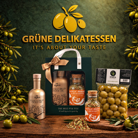 Mediterrane Starter Box – Premium Olivenöl, Grüne Oliven & Knoblauch-Bruschetta Gewürz
Authentischer mediterraner Genuss – liebevoll zusammengestellt in Heidelberg