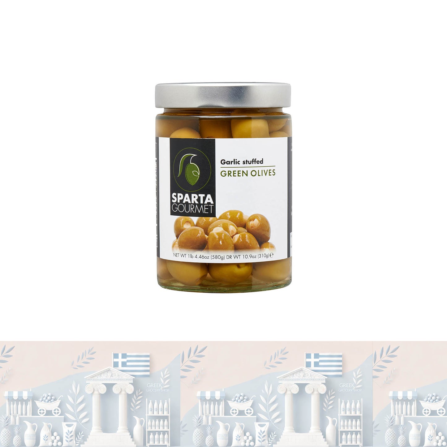 Griechische Olive - Knoblauch gefüllte grüne Oliven 580,0gr "Sparta Gourmet"