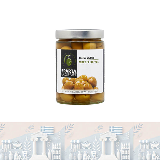 Griechische Olive - Knoblauch gefüllte grüne Oliven 580,0gr "Sparta Gourmet"