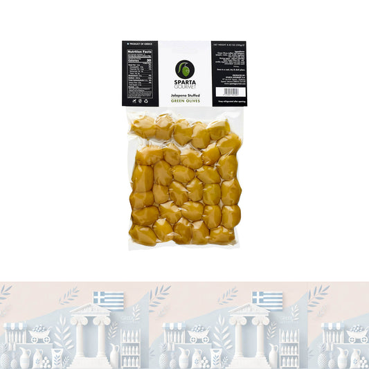 Griechische Olive - Chalkidikis Oliven gefüllt mit Jalapeno 250,0gr "Sparta Gourmet"