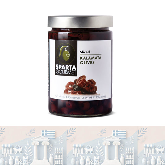 Sparta Gourmet Kalamata-Oliven Geschnitten 🫒 | Natürlich in Essig Konserviert (580g)